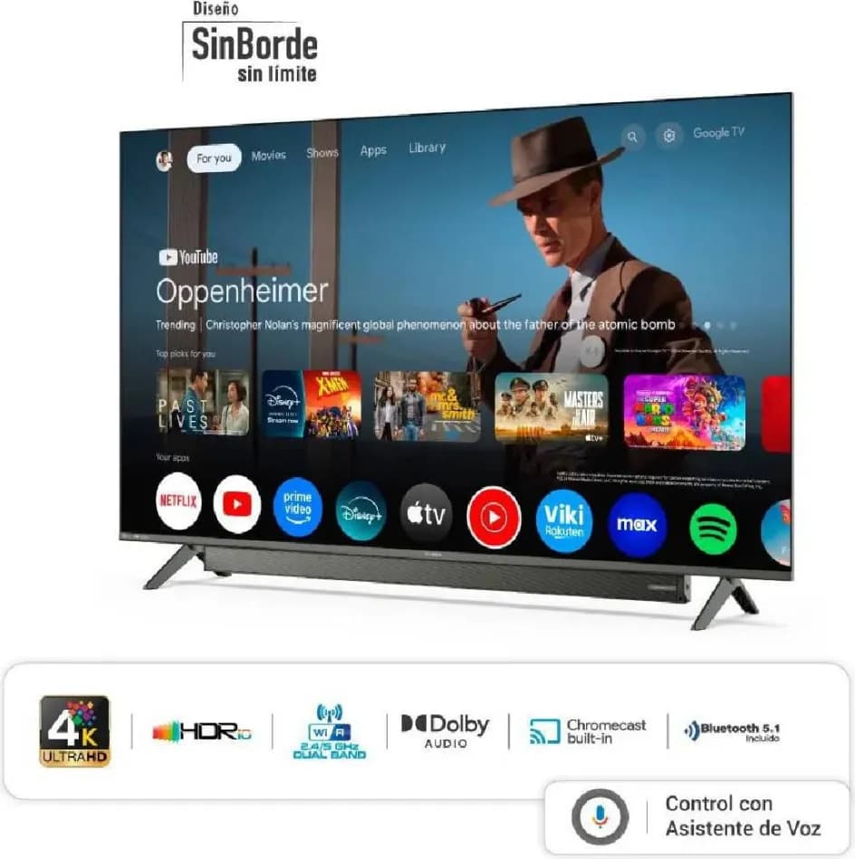 Televisor Hyundai 58 pulgadas QLED Smart TV Sound Bar Google HYLED5815SQG