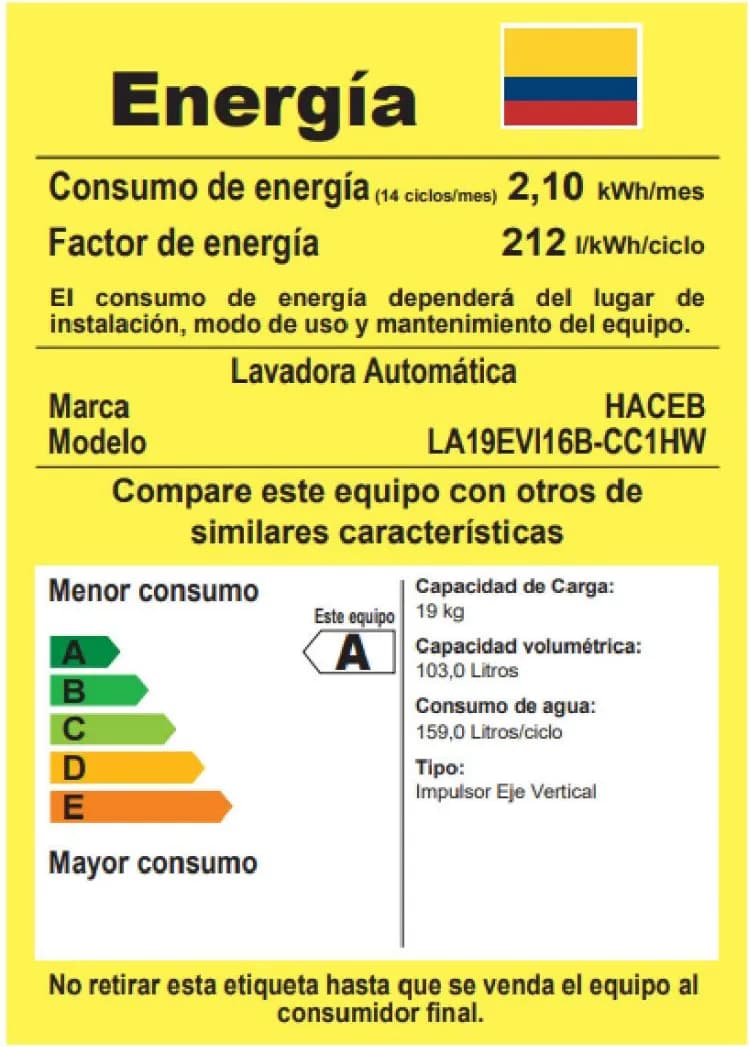 Lavadora Haceb Ivy 19 Kg Carga Superior Negra LAV IVY 19 KG D NE