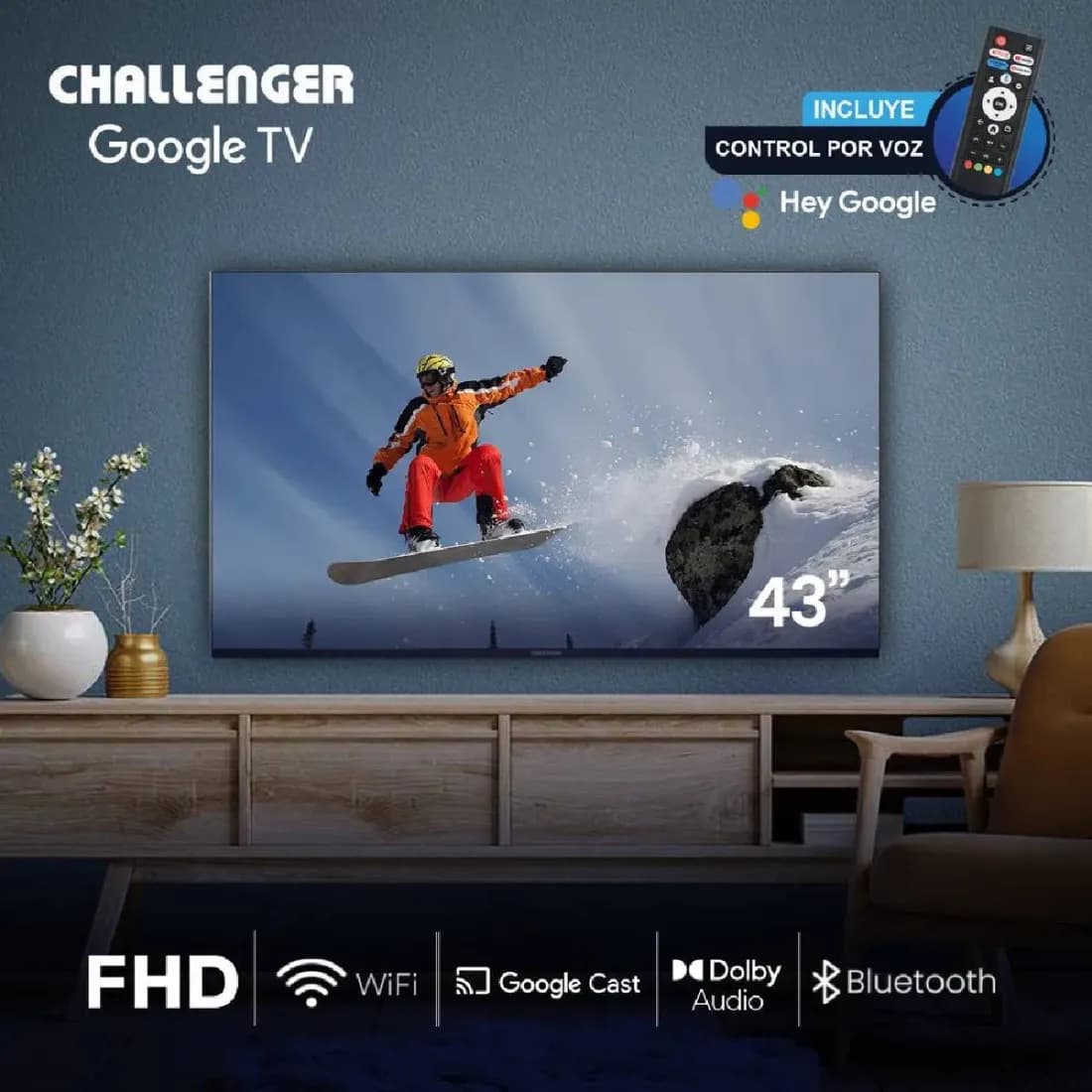 Televisor Challenger 43 pulgadas LED FULL HD Google LED 43KG90 BT T2 GOOGLE TV
